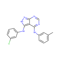 Cc1cccc(Nc2ncnc3n[nH]c(Nc4cccc(Cl)c4)c23)c1 ZINC000003815194