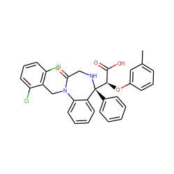 Cc1cccc(O[C@H](C(=O)O)[C@@]2(c3ccccc3)NCC(=O)N(Cc3c(Cl)cccc3Cl)c3ccccc32)c1 ZINC000100850631