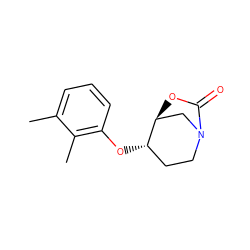 Cc1cccc(O[C@H]2CCN3C[C@@H]2OC3=O)c1C ZINC000028705270