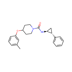 Cc1cccc(OC2CCN(C(=O)N[C@H]3C[C@@H]3c3ccccc3)CC2)c1 ZINC000103269143