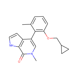 Cc1cccc(OCC2CC2)c1-c1cn(C)c(=O)c2[nH]ccc12 ZINC000146443592