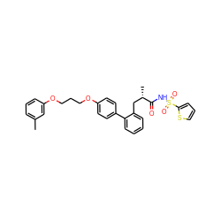 Cc1cccc(OCCCOc2ccc(-c3ccccc3C[C@H](C)C(=O)NS(=O)(=O)c3cccs3)cc2)c1 ZINC000026574236