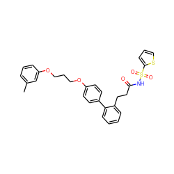 Cc1cccc(OCCCOc2ccc(-c3ccccc3CCC(=O)NS(=O)(=O)c3cccs3)cc2)c1 ZINC000026574861