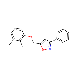 Cc1cccc(OCc2cc(-c3ccccc3)no2)c1C ZINC000001398125