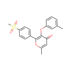 Cc1cccc(Oc2c(-c3ccc(S(C)(=O)=O)cc3)oc(C)cc2=O)c1 ZINC000013581225