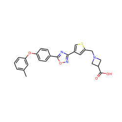 Cc1cccc(Oc2ccc(-c3nc(-c4csc(CN5CC(C(=O)O)C5)c4)no3)cc2)c1 ZINC000073278285