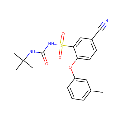 Cc1cccc(Oc2ccc(C#N)cc2S(=O)(=O)NC(=O)NC(C)(C)C)c1 ZINC000096272709