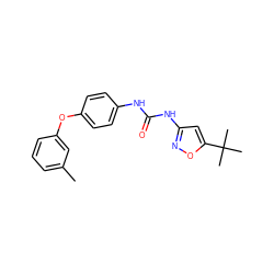 Cc1cccc(Oc2ccc(NC(=O)Nc3cc(C(C)(C)C)on3)cc2)c1 ZINC000040405971