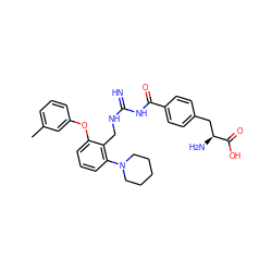 Cc1cccc(Oc2cccc(N3CCCCC3)c2CNC(=N)NC(=O)c2ccc(C[C@H](N)C(=O)O)cc2)c1 ZINC000653850078