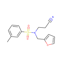 Cc1cccc(S(=O)(=O)N(CCC#N)Cc2ccco2)c1 ZINC000060552429