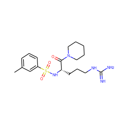 Cc1cccc(S(=O)(=O)N[C@@H](CCCNC(=N)N)C(=O)N2CCCCC2)c1 ZINC000028644085