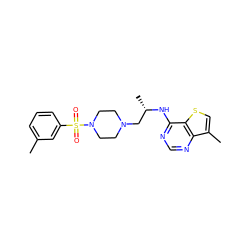 Cc1cccc(S(=O)(=O)N2CCN(C[C@H](C)Nc3ncnc4c(C)csc34)CC2)c1 ZINC000029126985