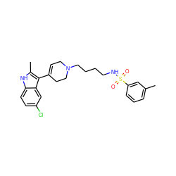 Cc1cccc(S(=O)(=O)NCCCCN2CC=C(c3c(C)[nH]c4ccc(Cl)cc34)CC2)c1 ZINC000114603522