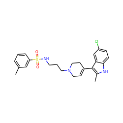 Cc1cccc(S(=O)(=O)NCCCN2CC=C(c3c(C)[nH]c4ccc(Cl)cc34)CC2)c1 ZINC000114602464