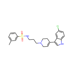 Cc1cccc(S(=O)(=O)NCCCN2CC=C(c3c[nH]c4ccc(Cl)cc34)CC2)c1 ZINC001772640608