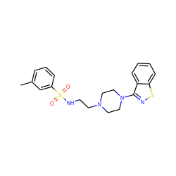 Cc1cccc(S(=O)(=O)NCCN2CCN(c3nsc4ccccc34)CC2)c1 ZINC000114599389