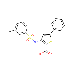 Cc1cccc(S(=O)(=O)Nc2cc(-c3ccccc3)sc2C(=O)O)c1 ZINC000003648509