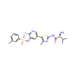 Cc1cccc(S(=O)(=O)Nc2cc(-c3sc(NC(=O)[C@@H](N)C(C)C)nc3C)cnc2Cl)c1 ZINC001772572834