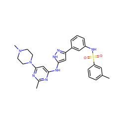 Cc1cccc(S(=O)(=O)Nc2cccc(-c3cc(Nc4cc(N5CCN(C)CC5)nc(C)n4)[nH]n3)c2)c1 ZINC000072177582