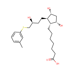 Cc1cccc(SC[C@@H](O)CC[C@H]2[C@H](O)C[C@H](O)[C@@H]2CCCCCCC(=O)O)c1 ZINC000013805715