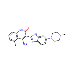 Cc1cccc2[nH]c(=O)c(-c3nc4ccc(N5CCN(C)CC5)cc4[nH]3)c(N)c12 ZINC000040424299