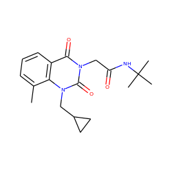 Cc1cccc2c(=O)n(CC(=O)NC(C)(C)C)c(=O)n(CC3CC3)c12 ZINC001772614708