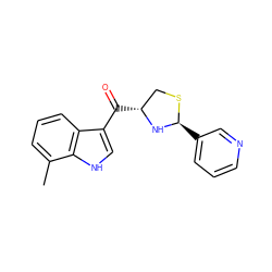 Cc1cccc2c(C(=O)[C@@H]3CS[C@@H](c4cccnc4)N3)c[nH]c12 ZINC000013737452