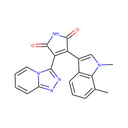 Cc1cccc2c(C3=C(c4nnc5ccccn45)C(=O)NC3=O)cn(C)c12 ZINC000299855802