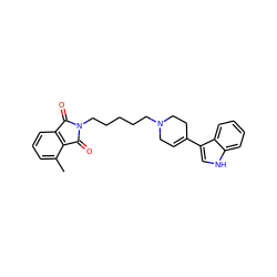 Cc1cccc2c1C(=O)N(CCCCCN1CC=C(c3c[nH]c4ccccc34)CC1)C2=O ZINC000027331869