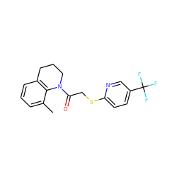 Cc1cccc2c1N(C(=O)CSc1ccc(C(F)(F)F)cn1)CCC2 ZINC000113624818