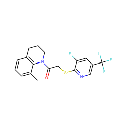 Cc1cccc2c1N(C(=O)CSc1ncc(C(F)(F)F)cc1F)CCC2 ZINC000138906227