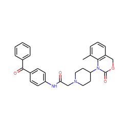 Cc1cccc2c1N(C1CCN(CC(=O)Nc3ccc(C(=O)c4ccccc4)cc3)CC1)C(=O)OC2 ZINC000013612754