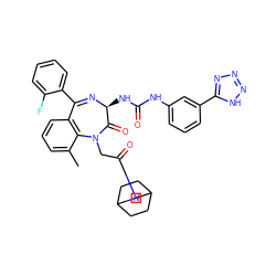 Cc1cccc2c1N(CC(=O)N1CC3CCC(CC3)C1)C(=O)[C@H](NC(=O)Nc1cccc(-c3nnn[nH]3)c1)N=C2c1ccccc1F ZINC000003929340