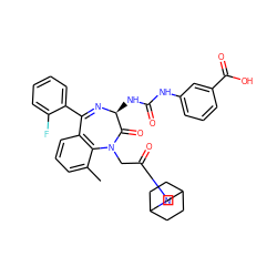 Cc1cccc2c1N(CC(=O)N1CC3CCC(CC3)C1)C(=O)[C@H](NC(=O)Nc1cccc(C(=O)O)c1)N=C2c1ccccc1F ZINC000029472699