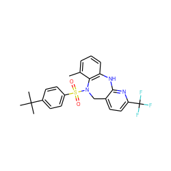 Cc1cccc2c1N(S(=O)(=O)c1ccc(C(C)(C)C)cc1)Cc1ccc(C(F)(F)F)nc1N2 ZINC000095577914