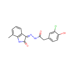 Cc1cccc2c1NC(=O)/C2=N\NC(=O)Cc1ccc(O)c(Cl)c1 ZINC000072178444