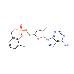 Cc1cccc2c1O[P@](=O)(OC[C@@H]1C[C@H](F)[C@H](n3cnc4c(N)ncnc43)O1)OC2 ZINC000013561144