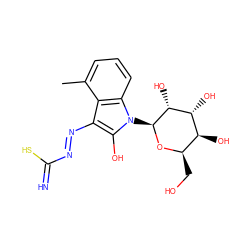 Cc1cccc2c1c(/N=N/C(=N)S)c(O)n2[C@@H]1O[C@H](CO)[C@H](O)[C@@H](O)[C@H]1O ZINC000299845905