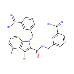 Cc1cccc2c1c(Br)c(C(=O)NCc1cccc(C(=N)N)c1)n2Cc1cccc(C(=N)N)c1 ZINC000003831920