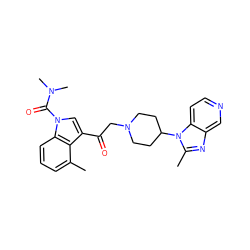 Cc1cccc2c1c(C(=O)CN1CCC(n3c(C)nc4cnccc43)CC1)cn2C(=O)N(C)C ZINC000013776704