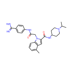 Cc1cccc2c1cc(C(=O)NC1CCN(C(C)C)CC1)n2CC(=O)Nc1ccc(C(=N)N)cc1 ZINC000028470370