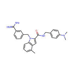 Cc1cccc2c1cc(C(=O)NCc1ccc(N(C)C)cc1)n2Cc1cccc(C(=N)N)c1 ZINC000013474312