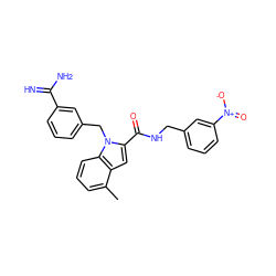 Cc1cccc2c1cc(C(=O)NCc1cccc([N+](=O)[O-])c1)n2Cc1cccc(C(=N)N)c1 ZINC000003831871