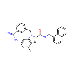 Cc1cccc2c1cc(C(=O)NCc1cccc3ccccc13)n2Cc1cccc(C(=N)N)c1 ZINC000003831848