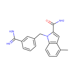 Cc1cccc2c1cc(C(N)=O)n2Cc1cccc(C(=N)N)c1 ZINC000003815853