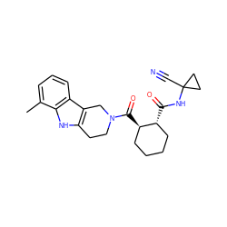 Cc1cccc2c3c([nH]c12)CCN(C(=O)[C@@H]1CCCC[C@H]1C(=O)NC1(C#N)CC1)C3 ZINC000095555083