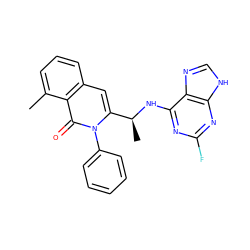 Cc1cccc2cc([C@H](C)Nc3nc(F)nc4[nH]cnc34)n(-c3ccccc3)c(=O)c12 ZINC000088345793