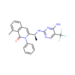 Cc1cccc2cc([C@H](C)Nc3ncc(C(F)(F)F)c(N)n3)n(-c3ccccc3)c(=O)c12 ZINC000088345916