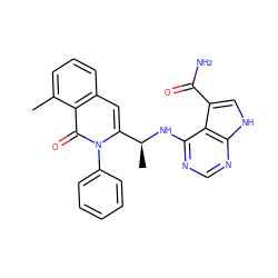 Cc1cccc2cc([C@H](C)Nc3ncnc4[nH]cc(C(N)=O)c34)n(-c3ccccc3)c(=O)c12 ZINC000088345921