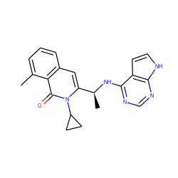 Cc1cccc2cc([C@H](C)Nc3ncnc4[nH]ccc34)n(C3CC3)c(=O)c12 ZINC000088345950